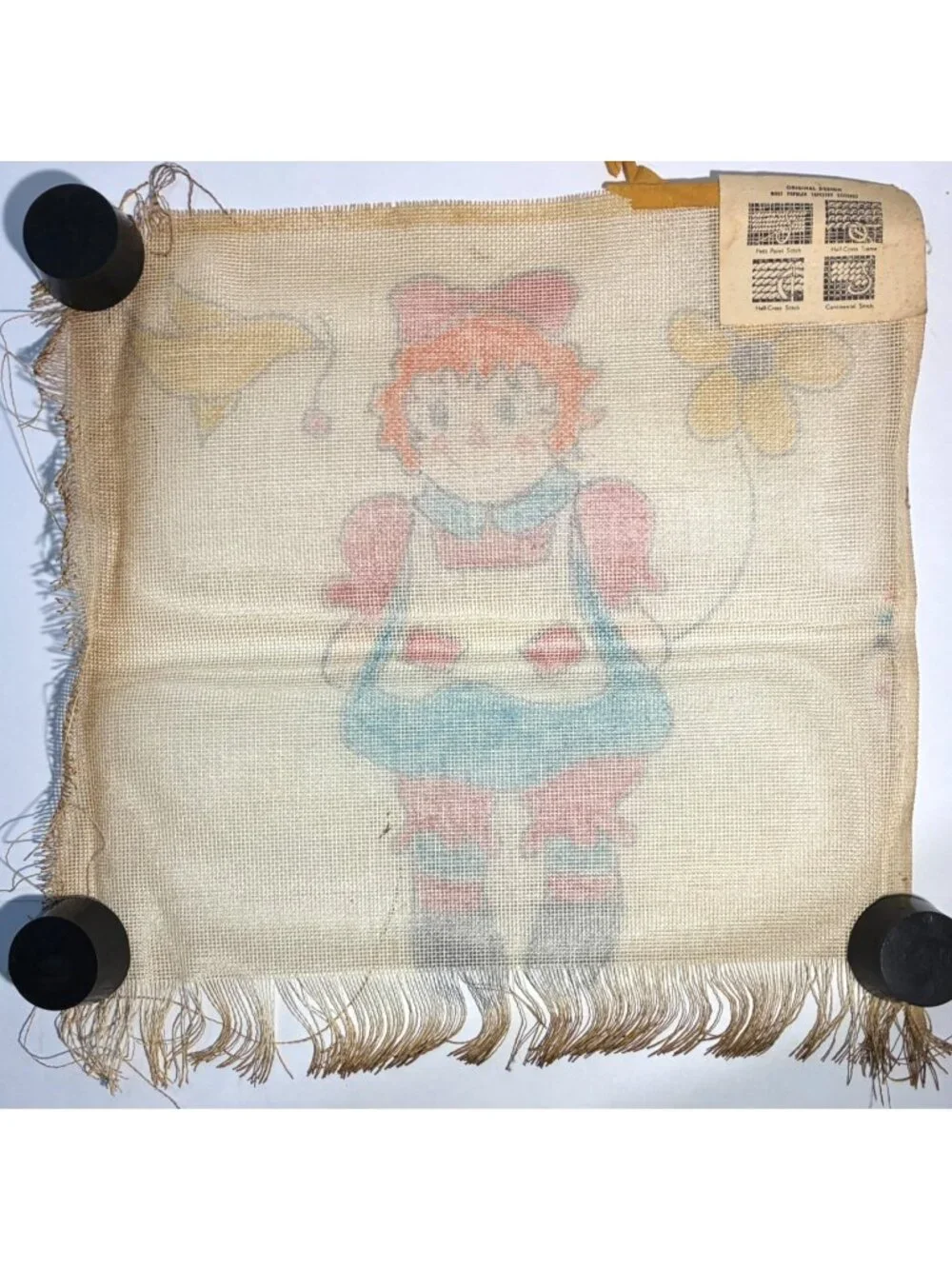 Hand Painted Needlepoint Canvas Tapestry Raggedy Ann 16x16 VTG 1970s Unworked